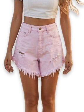 BDG Carla High Rise Pink Denim Distressed Shorts